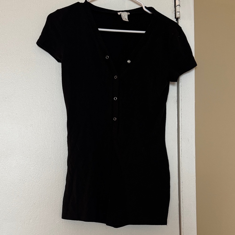 Forever 21 Black Button Up Pajamas Size M